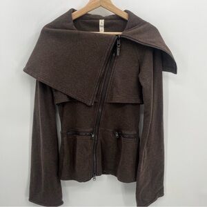 Lululemon Brown Asymmetrical Zip Retro Moto Style Sweater Jacket